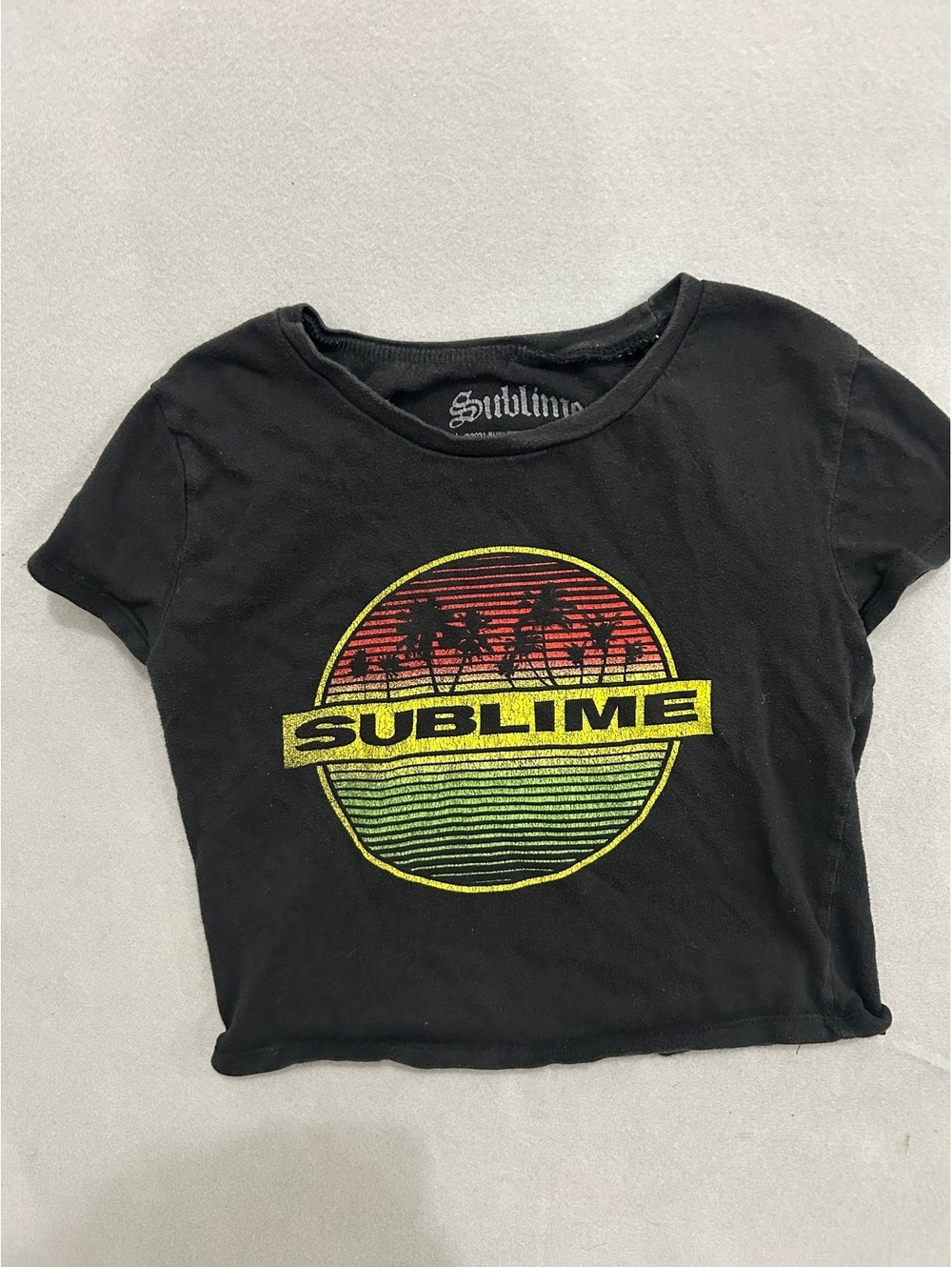 Sublime Women's Black Crop Top T-Shirt with Colorful Graphic Logo, 100% Cotton,